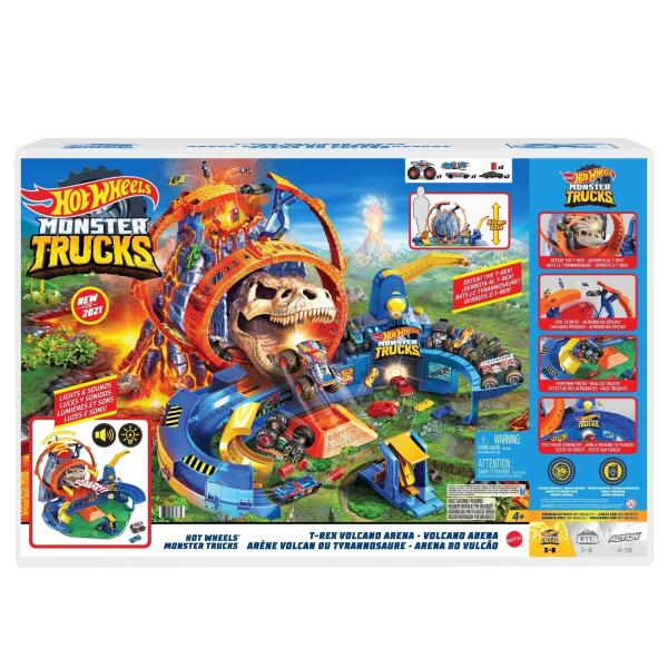 Hot Wheels Monster Trucks Estadio con Volcán y TRex 4a+
