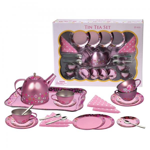 Juego de Té Rosa Metálico Flores 23pzs 3a+