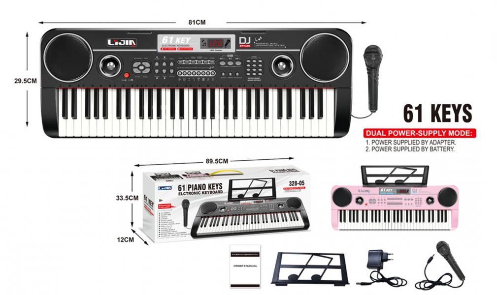 Teclado Electrónico 61 Teclas con Micrófono (NegroRosado) 3a+ (441216)