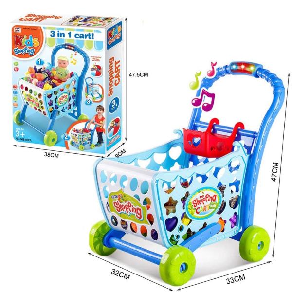 Carrito de Compras 3en1 Celeste con Luz y Sonidos 3a+