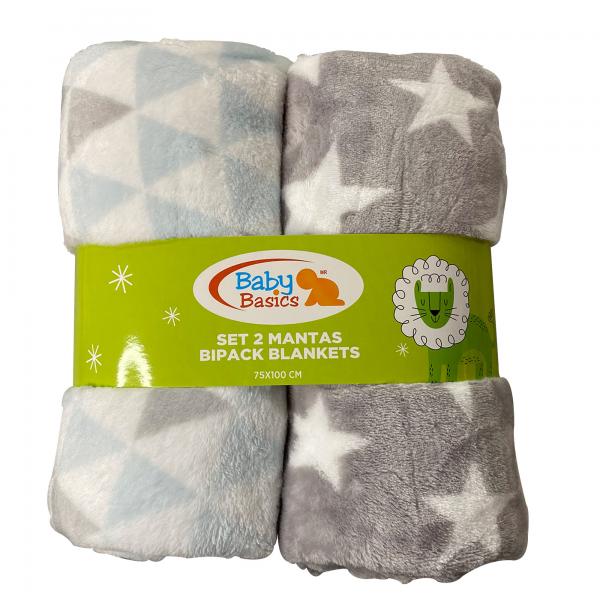 Baby Basics Conjunto de Mantas para Bebé Set de 2 Azul/Gris