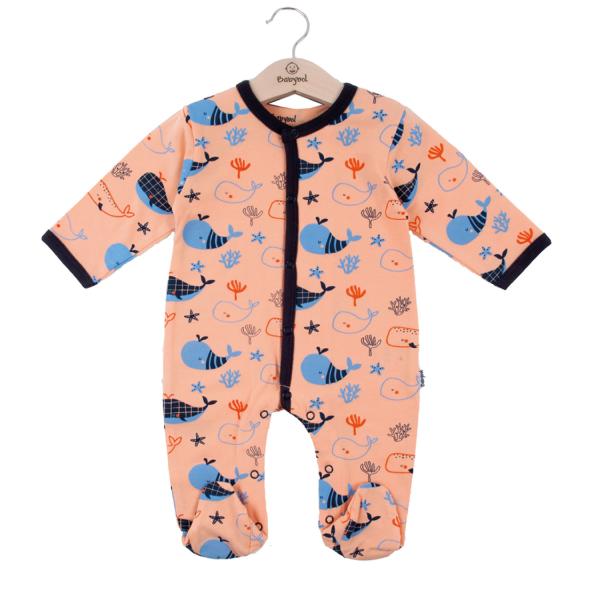Pijama Manga Larga en Caja de Ballenas Naranja con  Azul Niño 6m (609051)