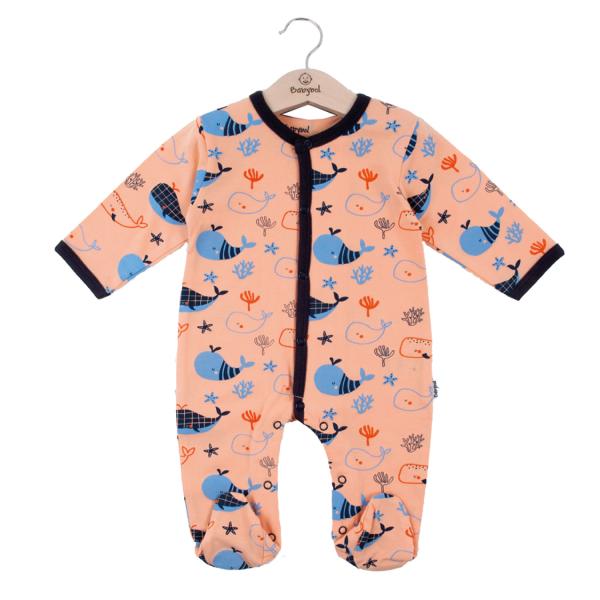 Pijama Manga Larga en Caja de Ballenas Naranja con  Azul Niño 9m (609068)