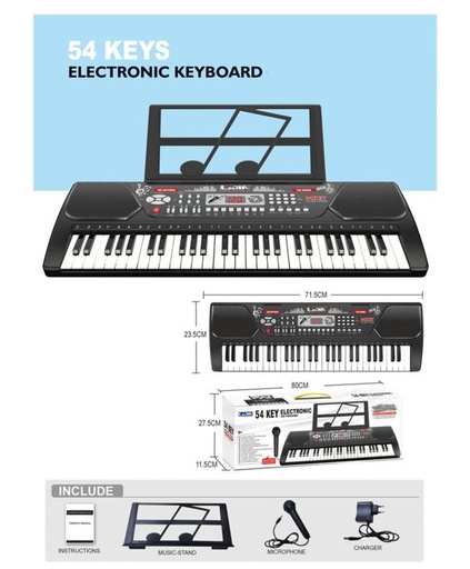 [WW32801A] Teclado Electrónico Negro 54 Teclas Con Micrófono 3a+ (441186)